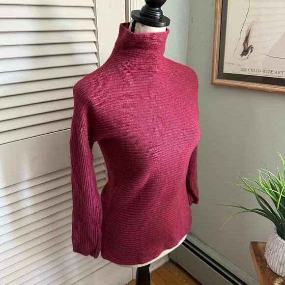 BARTOLINI Sweater Womens Small Dark Pink Mock Neck Pullover Wool Cashmere Blend - Picture 3 of 9